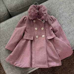 Rothschild Mauve Pea Coat with Faux Fur Collar